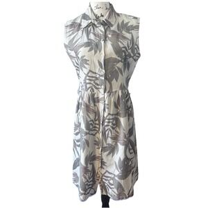 Laura Bianchi 100% Linen Shirt Dress Sleeveless Button Front Palm‎ Leaf Size S